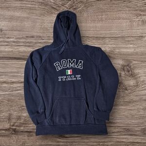 VTG/90s ROMA ITALY Pullover Hoodie Navy Italia Long Sleeve Sweater LARGE by NOS